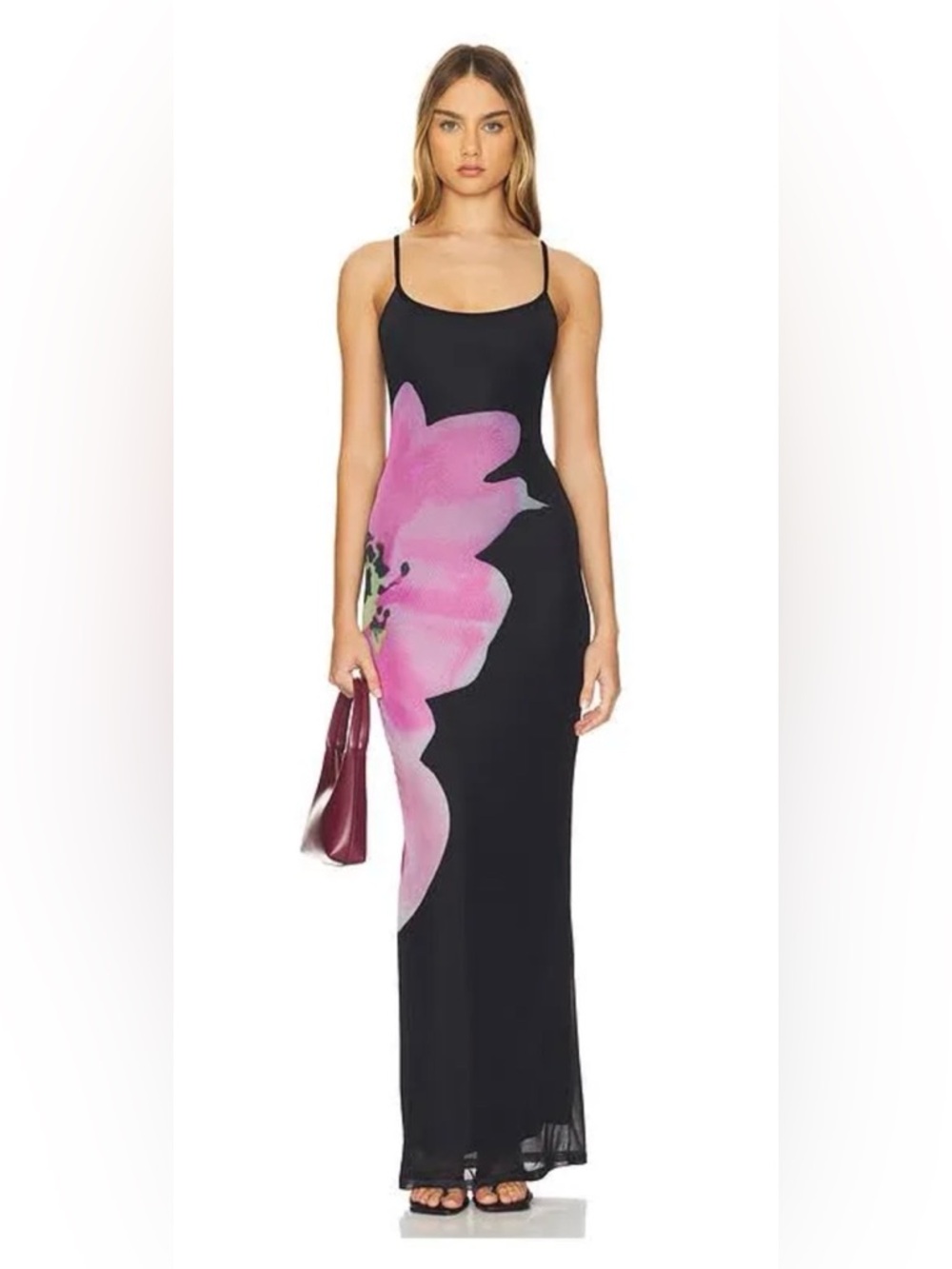 NWOT Nadia Maxi More To Come Slip Dress with Pink Floral Accent